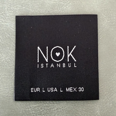 Jacquard woven label LBL 0035 5 x 5 cm – black with white letters, woven letters, soft premium design, with logo – 3 cm