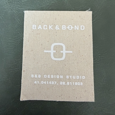 Printed canvas label LBL 0072 6.5 x 5 cm – with white print, soft premium design, with logo