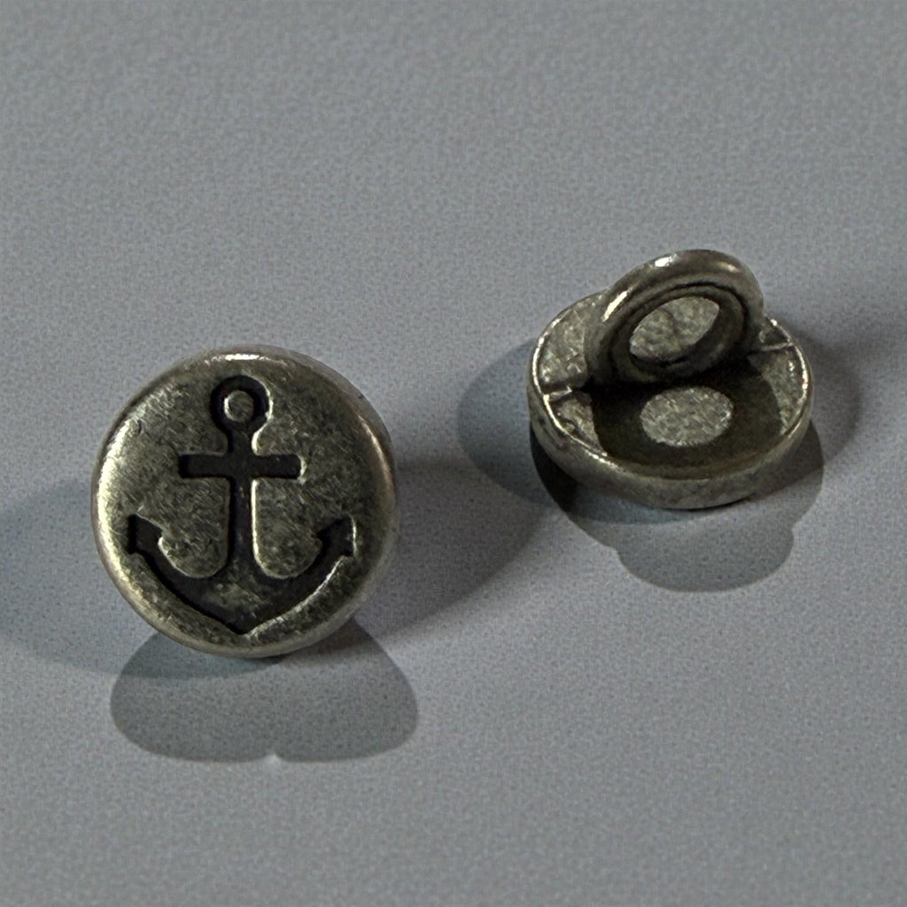 Metal shirt buttons with anchor design DDM 1079 – 9 mm antique silver