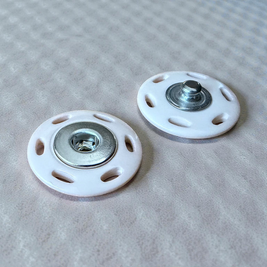 Sew-on press fasteners, 2 parts, 454998 Col 0101 – 20 mm with beige polyester part