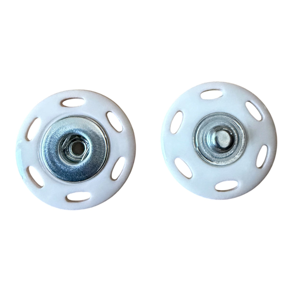 Sew-on press fasteners, 2 parts, 454998 Col 0101 – 20 mm with beige polyester part