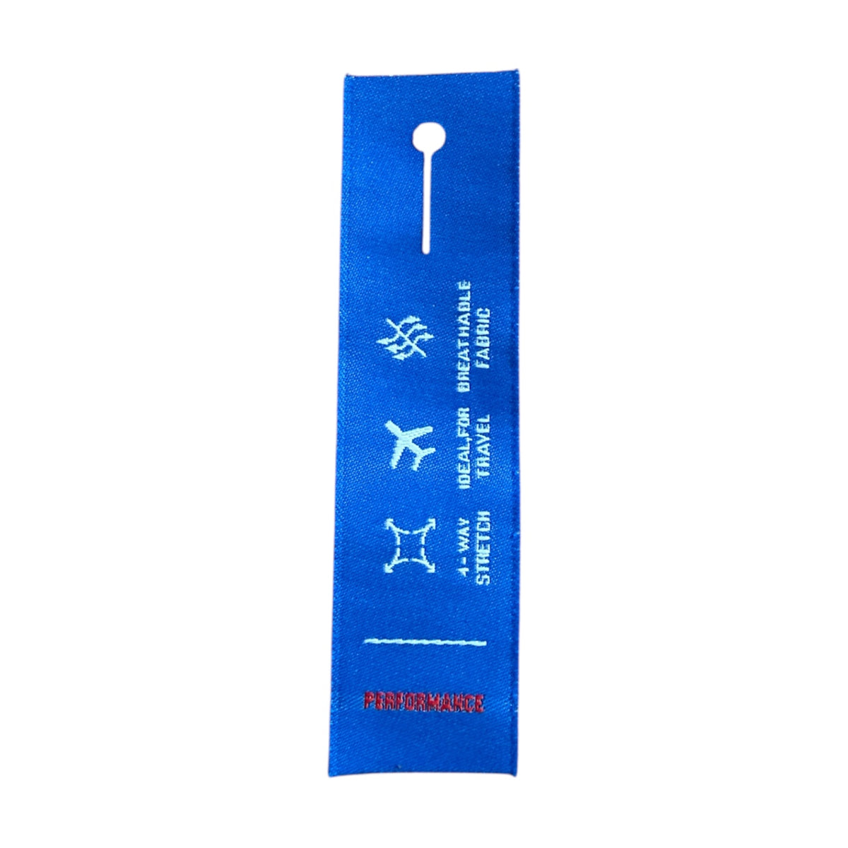 Woven label 8 cm x 2 cm – with buttonhole