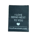 Woven label 9 cm x 3.5 cm folded - with customer logo