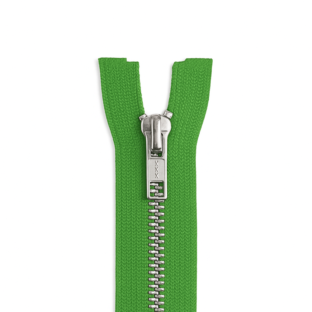 Non-separable metal zipper green / silver teeth T5 PMZ0009