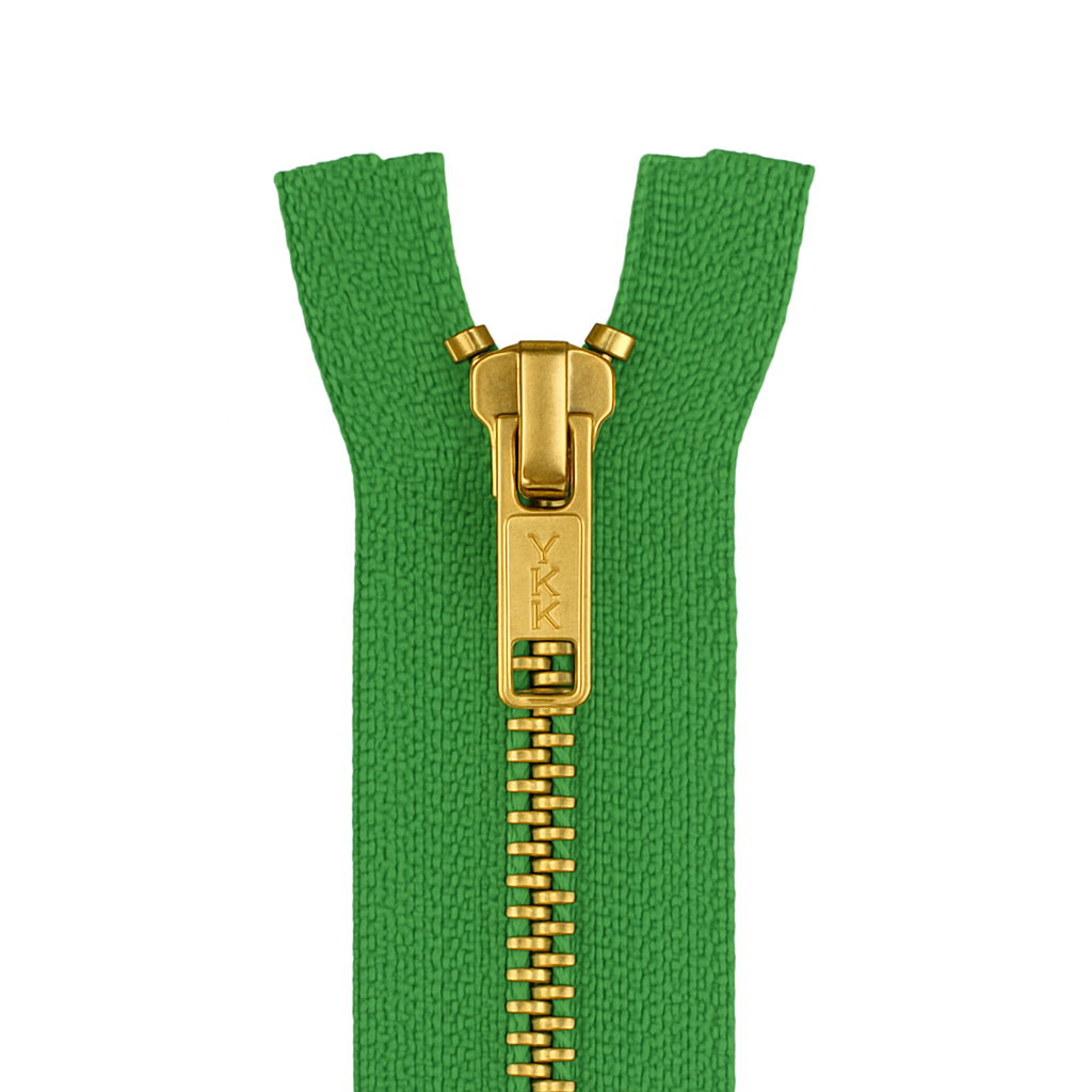 Non-separable metal zipper green / gold teeth T5 PMZ1009