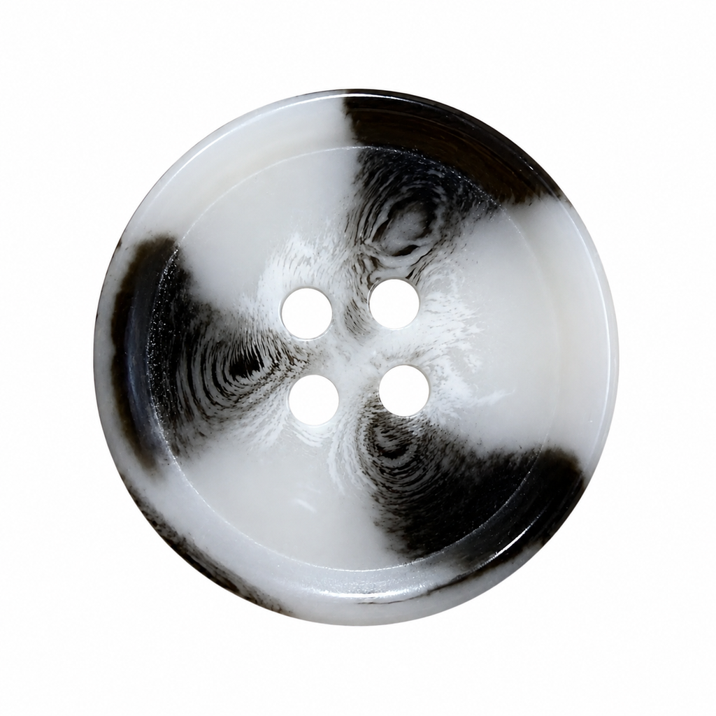 Polyester buttons MT 8825-1 – glossy white with black effect (15, 18, 20, 22 and 25 mm)