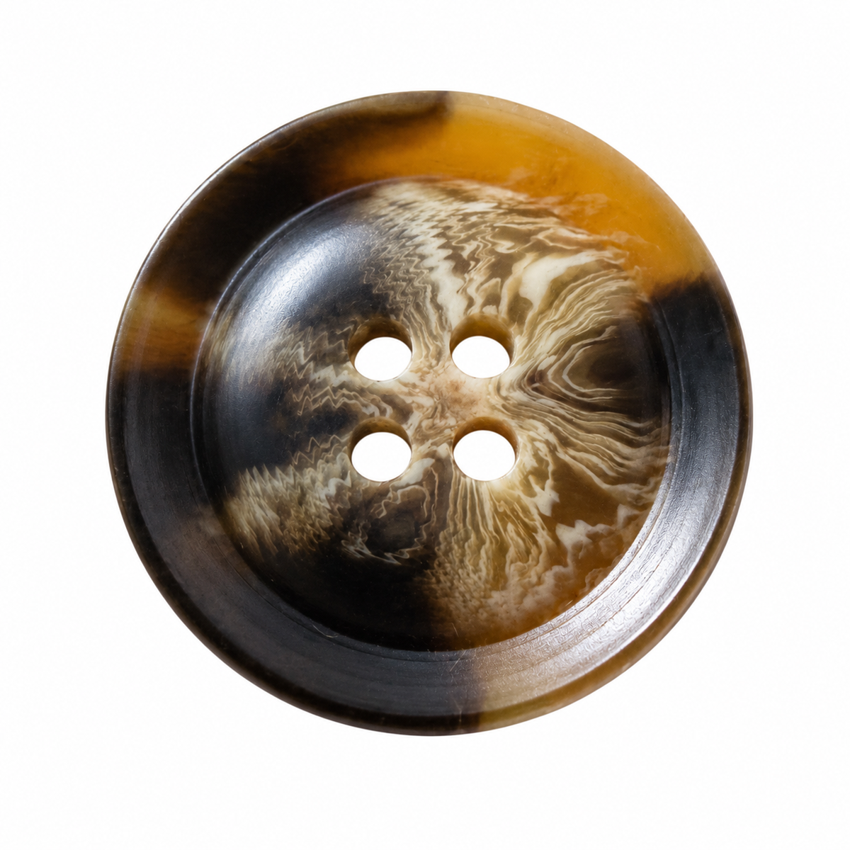 Polyester buttons MT 20235 – glossy brown caramelized with black pattern (15, 18, 20, 22 and 25 mm)